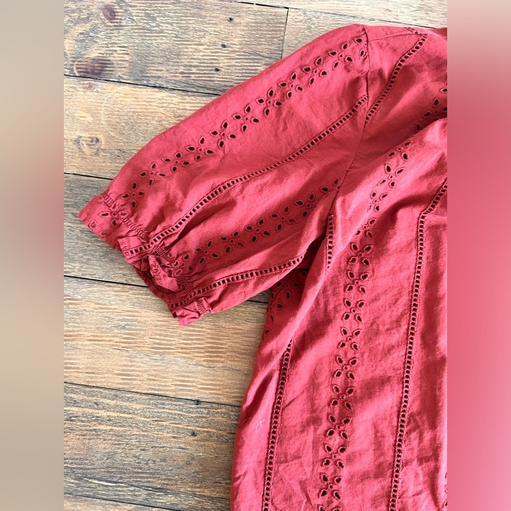 Universal Thread Eyelet Lace Ruffle Short Sleeve Blouse Burnt Orange - Picture 10 of 15